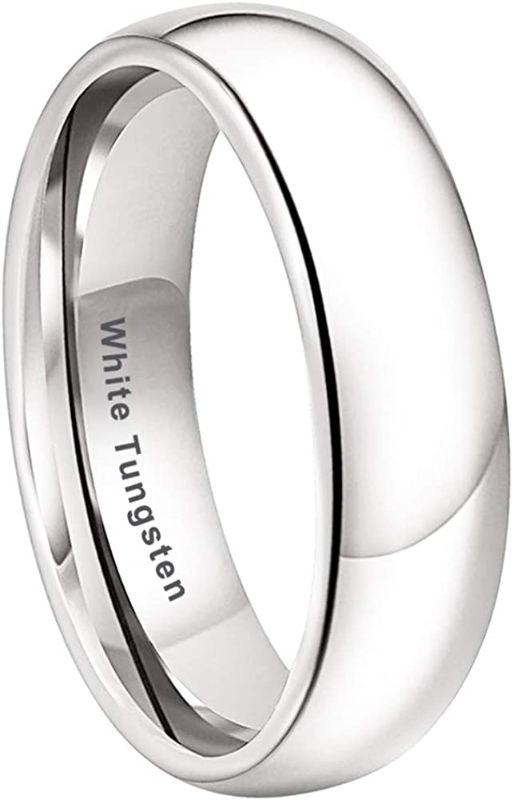 Photo 1 of White Tungsten Carbide Rings for Men Women Wedding Bands Domed Polished Shiny Comfort Fit