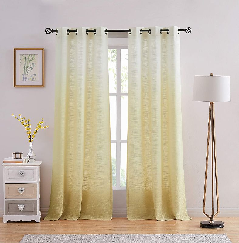 Photo 1 of Central Park Ombre Rayon Blend Heavy Linen Texture Window Curtain Panel 6 Grommets Top Gradient Cream White to Yellow/Light Gold Window Drapes Treatment for Living Room/Bedroom, Set of 2, 40" x 95"