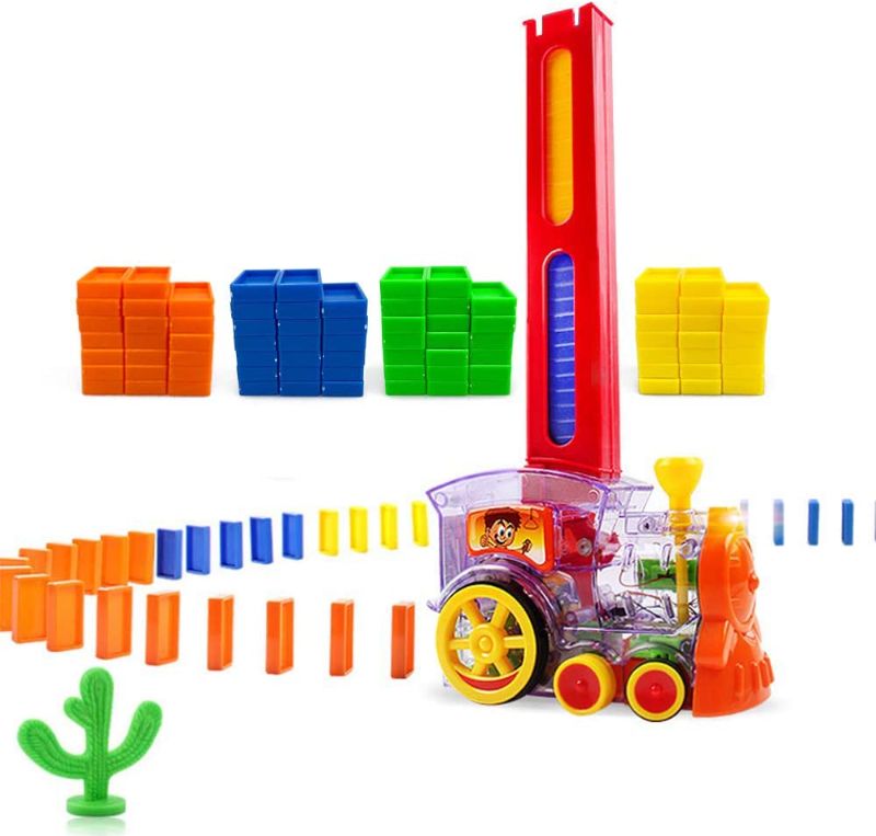 Photo 1 of Domino Train, Domino Blocks Set, Building and Stacking Toy Blocks Domino Set for 3-7 Year Old Toys, Boys Girls Creative Gifts for Kids