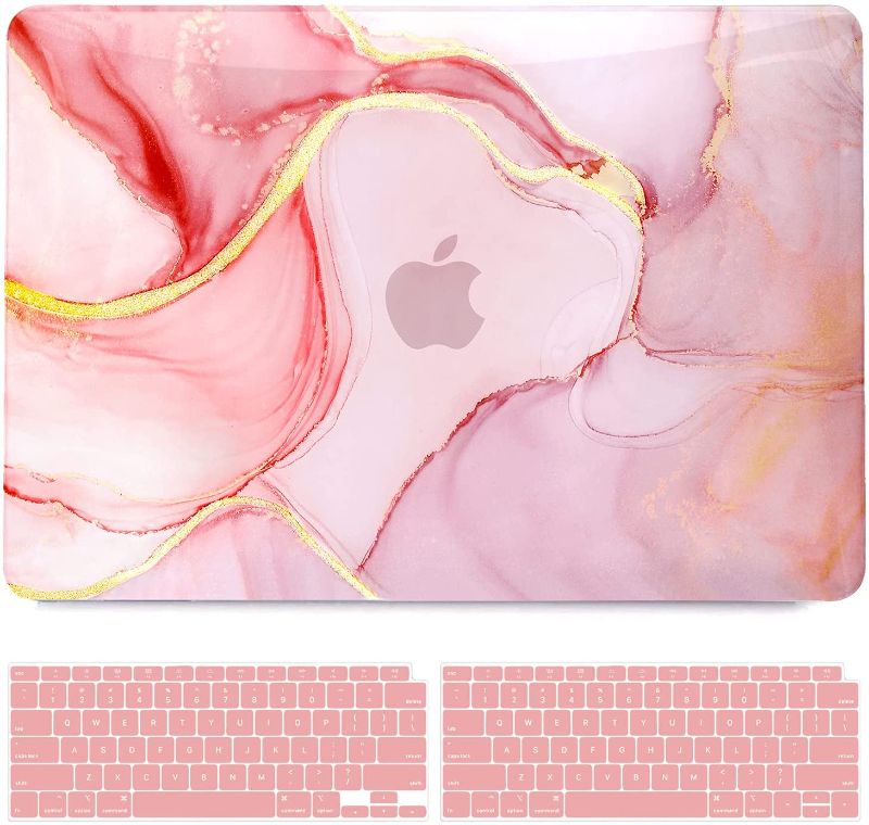 Photo 1 of B BELK Compatible with MacBook Air 13 inch Case 2022, MacBook Air Case 2021 2020 2019 2018 A2337 M1 A2179 A1932 Touch ID Retina Display, Laptop Plastic Hard Case + 2 Keyboard Covers, Pink Gold Marble