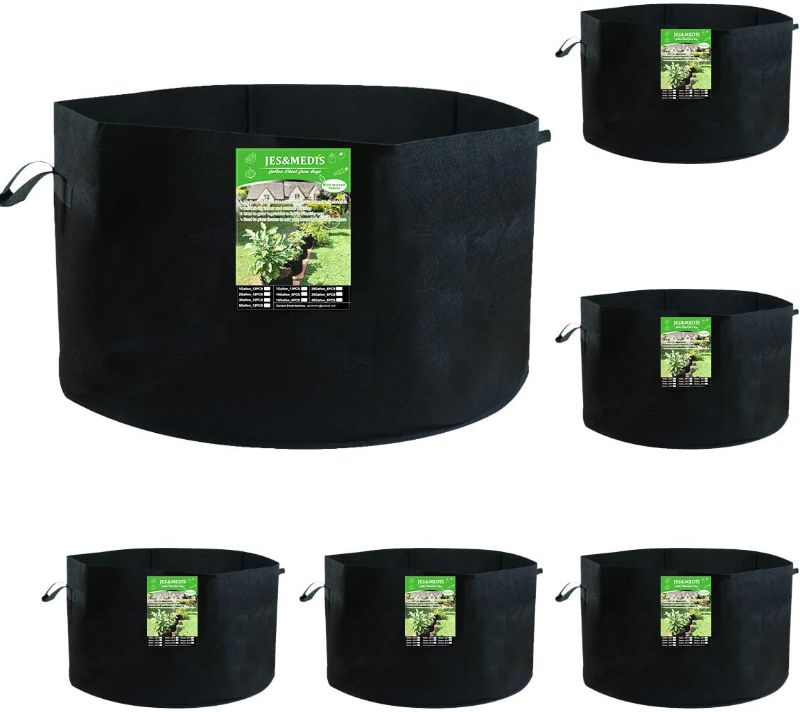 Photo 1 of 6-Pack 45 Gallon Plant Grow Bags Thick Aeration Non Woven Fabric Flower Vegetable Pots with Handles Garden Container Black (45 Gallon_6 Pack)
