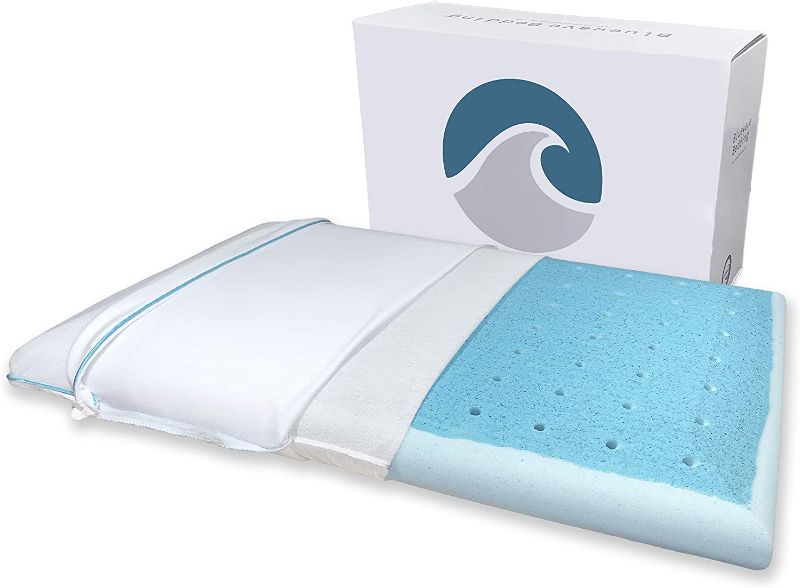 Photo 1 of Bluewave Bedding Ultra Slim CarbonBlue Max Cool Gel Memory Foam Pillow for Stomach and Back Sleepers - Thin, Flat Design with Advanced Cooling (2.75-Inch Height, Standard Size)
