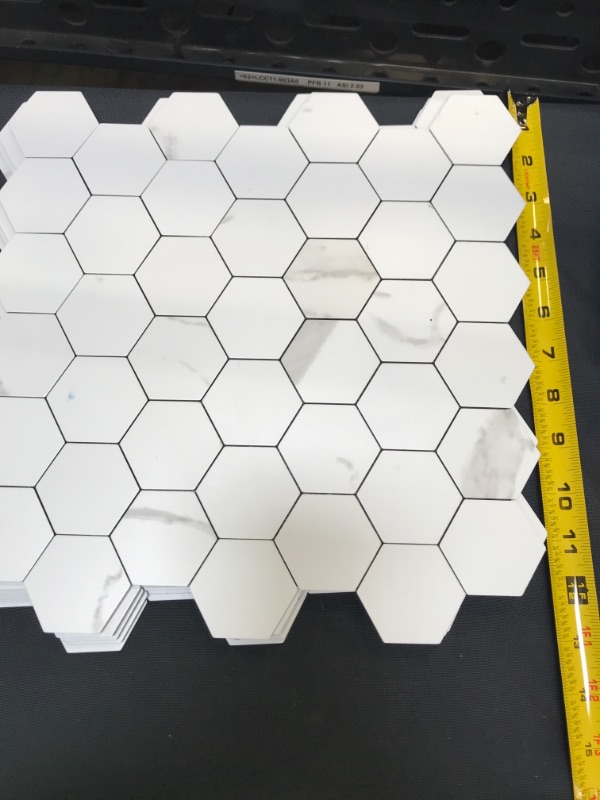Photo 2 of Adedeo Peel and Stick Metal Backsplash Tile Self-Adhesive Aluminum Surface Hexagon Mosaic Tile White Marble Grain for Kitchen Backsplash Bathroom Wall (5 Sheets)
