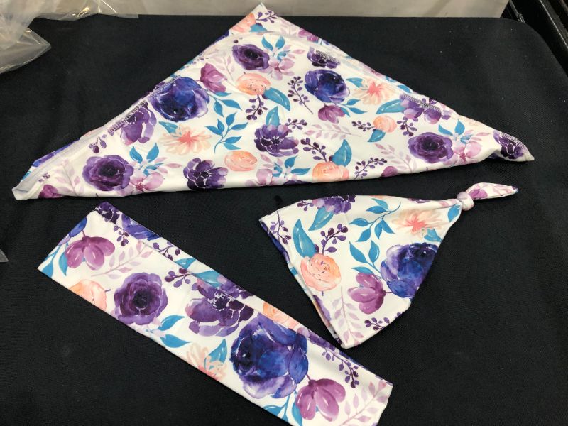 Photo 2 of Newborn Floral Print Blanket Baby Stretch Wrap Swaddle set 
