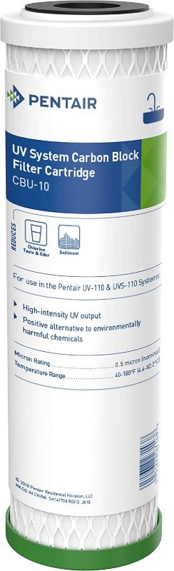 Photo 1 of 1 PC Pentek - 155271-43 CBU-10 Carbon Block Filter Cartridge for UV Systems 9-1/2" x 2-3/4", 0.5 Micron
