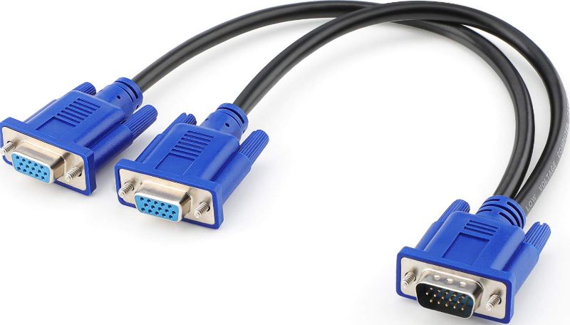 Photo 1 of Pasow VGA Splitter Cable Dual VGA Monitor Y Cable 1 Male to 2 Female Adapter Converter Video Cable for Screen Duplication  