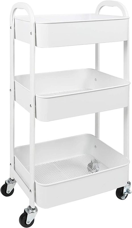 Photo 1 of 3-Tier Rolling Utility Cart with Caster Wheels,Easy Assembly, for Kitchen, Bathroom (White)
