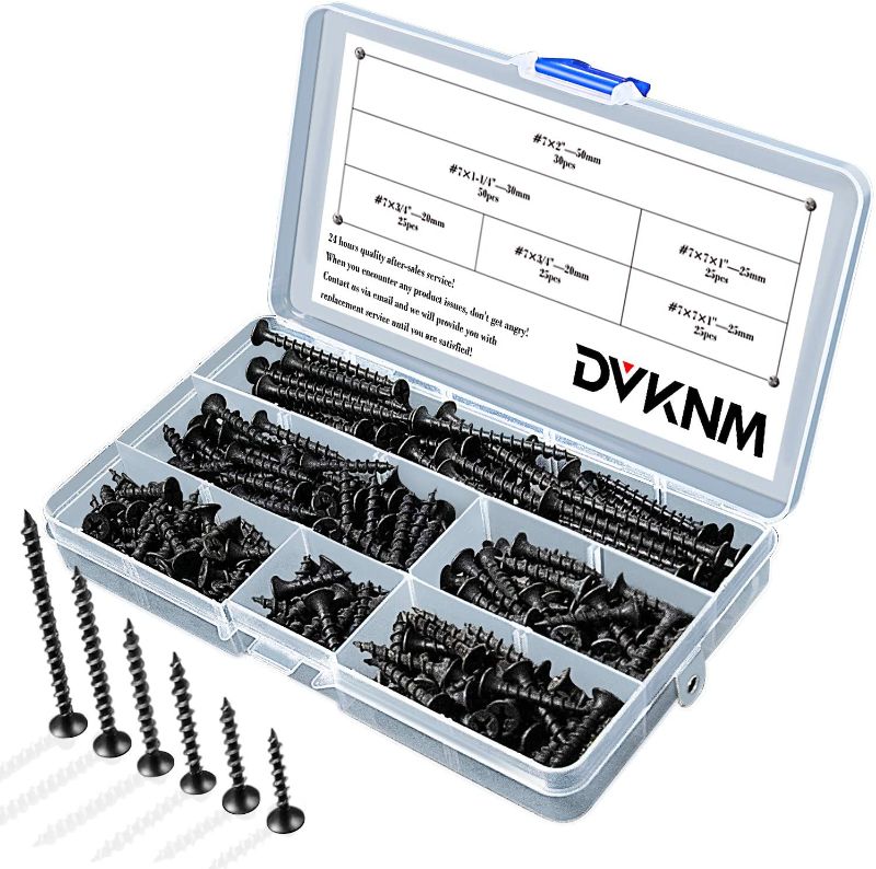 Photo 1 of  Screws Quality Black Steel #7 Drywall Screws Sharp Point Self Tapping Screws Black Steel Wood Screws,Screws Assortment Set ?Machine Screws,180PCS - for Drywall Sheetrock, Wood, Furniture and Cabinet
