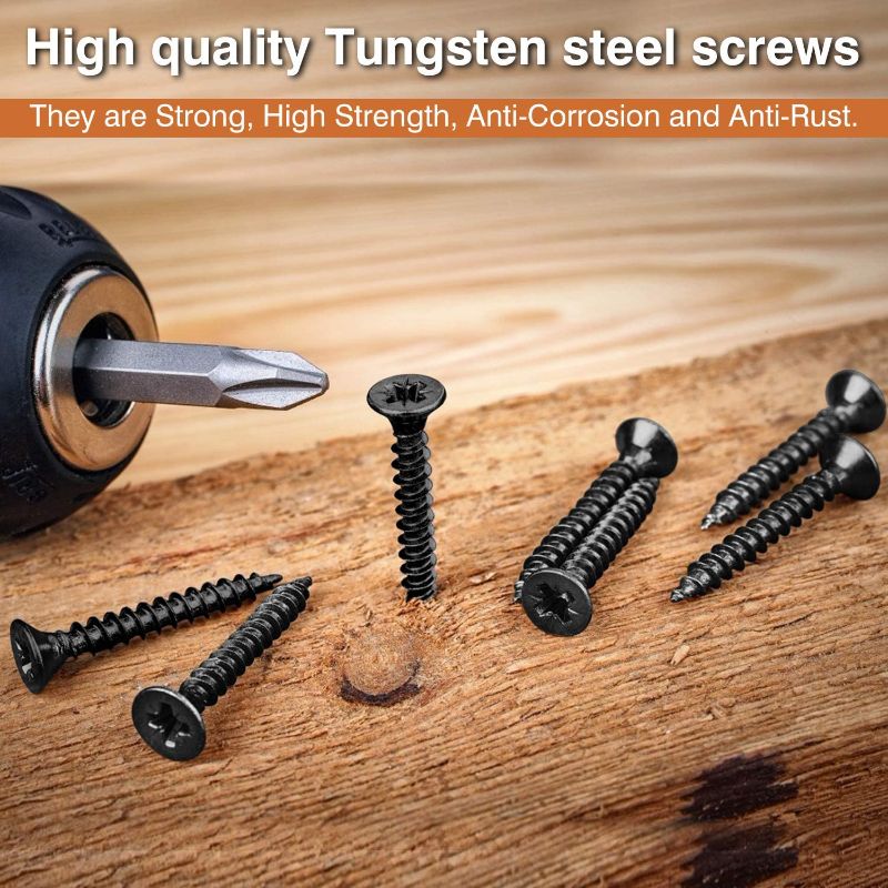 Photo 2 of  Screws Quality Black Steel #7 Drywall Screws Sharp Point Self Tapping Screws Black Steel Wood Screws,Screws Assortment Set ?Machine Screws,180PCS - for Drywall Sheetrock, Wood, Furniture and Cabinet
