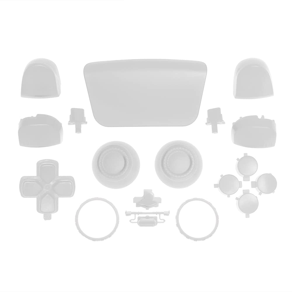 Photo 1 of WPS Replacement Clip Shell Touch Pad Thumbsticks Dpad R1 L1 Trigger Buttons w/Accent Rings Set for PS5 Playstation Controller (White)
