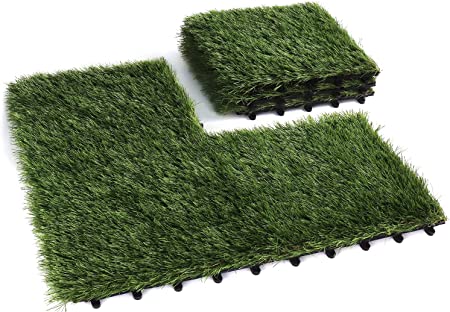 Photo 1 of 6 PCS Artificial Grass Turf Tile (1x1 ft, 1.5 in Pile Height), Grass Tiles - Soft Pet Turf Grass Mat, Artificial Grass Tiles Interlocking Self - Garden Flooring Décor
