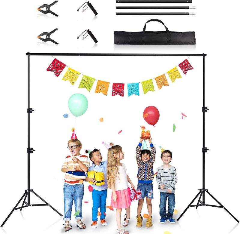 Photo 1 of Backdrop Stand for Parties, IFKDNR Back Drop Adjustable Stand, 6.5ftx6.5ft Portable Background Stand for Baby Shower, Birthday Parties, Photo Studio

