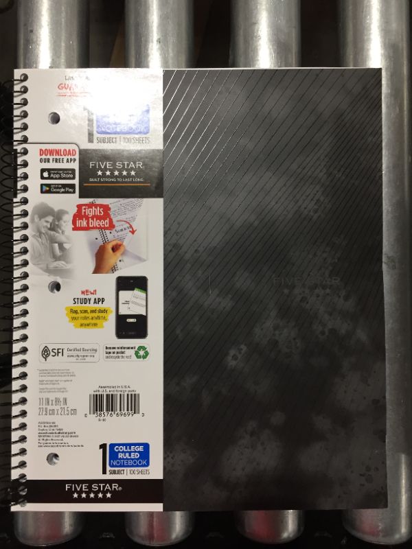 Photo 2 of Five Star 1 Subject College Ruled Spiral Notebook Pack of 12 black
