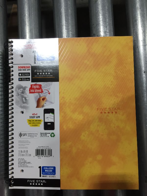 Photo 2 of Five Star 1 Subject College Ruled Spiral Notebook yellow
