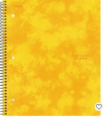 Photo 1 of Five Star 1 Subject College Ruled Spiral Notebook yellow
