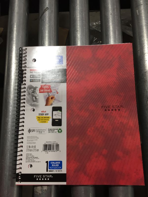 Photo 2 of Five Star 1 Subject College Ruled Spiral Notebook red
