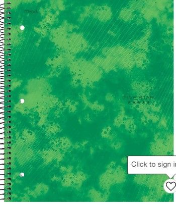 Photo 1 of Five Star 1 Subject College Ruled Spiral Notebook green
