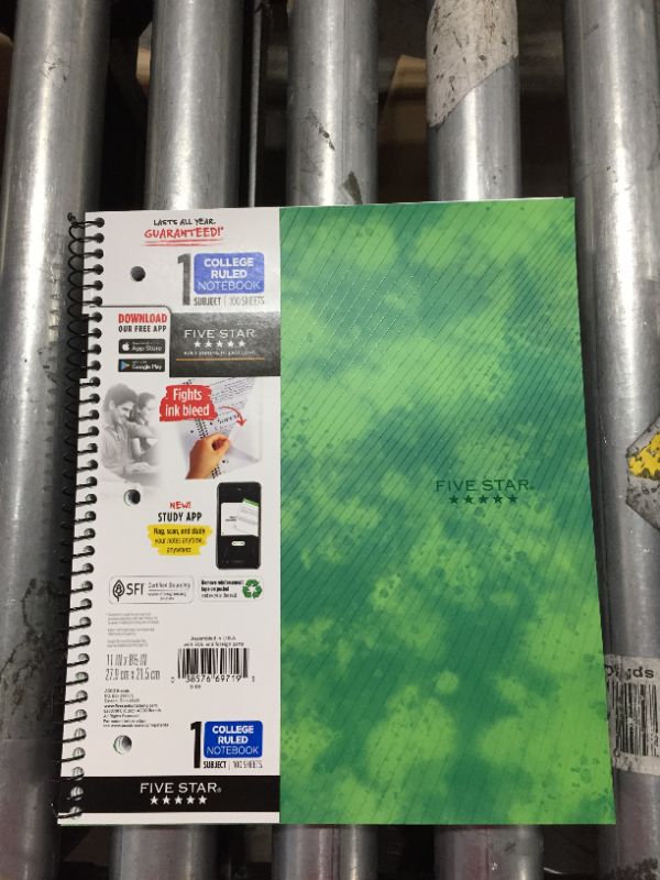 Photo 2 of Five Star 1 Subject College Ruled Spiral Notebook green
