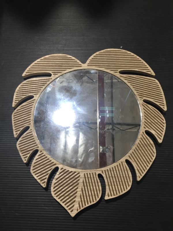 Photo 1 of 8 inch Wooden Leaf shaped mirror 