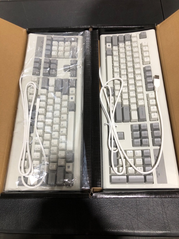 Photo 2 of LOT OF 2 Perixx PERIBOARD-106M, Wired Performance Full-Size USB Keyboard, Curved Ergonomic Keys, Classic Retro Gray/White Color
