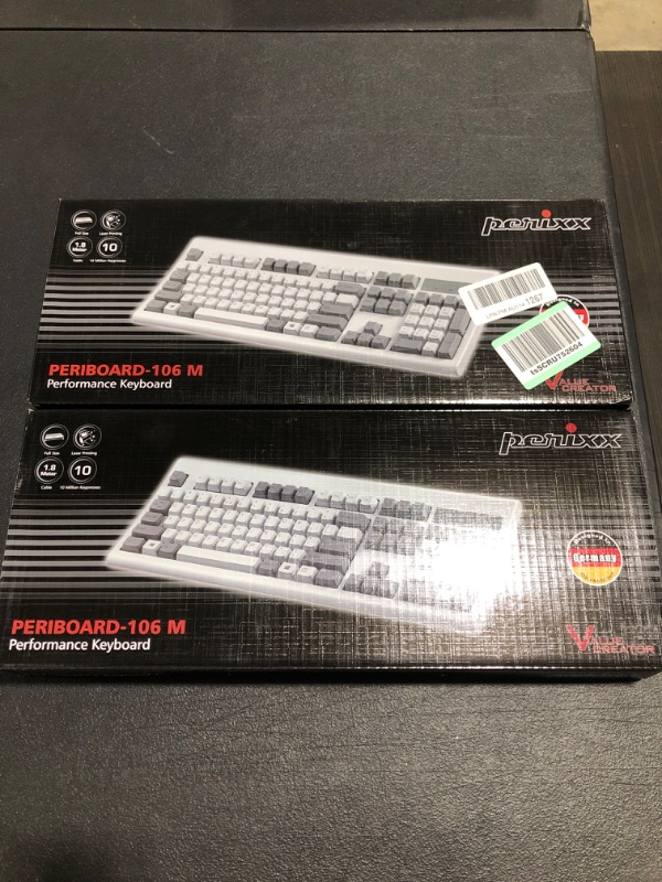 Photo 4 of LOT OF 2 Perixx PERIBOARD-106M, Wired Performance Full-Size USB Keyboard, Curved Ergonomic Keys, Classic Retro Gray/White Color
