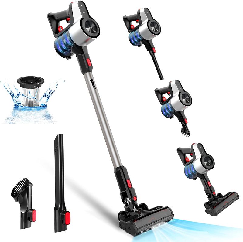 Photo 1 of (used) Limited-time deal: Ganiza Cordless Vacuum Cleaner, V20 Stick Vacuum 45 Mins Runtime Ultra-Quiet, 6-in-1 Lightweight Cordless Vacuum with LED Headlights, 2 HEPA Filter for Hard Floor Low-Pile Carpet Car Pet Hair 