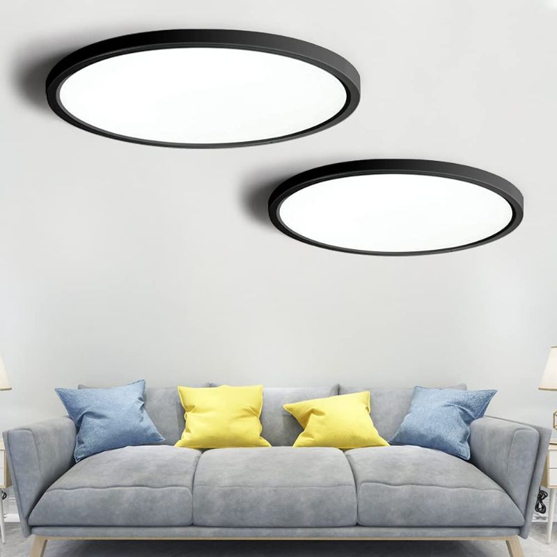 Photo 1 of 2Pack 12 Inch LED Flush Mount Ceiling Light Fixture, 24W, 5000K Daylight White, 3200LM, Flat Modern Round Lighting Fixture, Black, 240W Equivalent Black Ceiling Lamp for Kitchens, Bedrooms.etc.