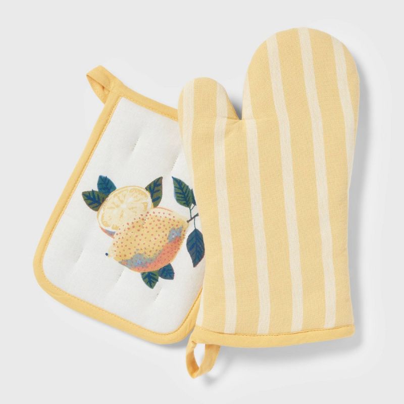 Photo 1 of 2pc Cotton Lemons Oven Mitt and Pot Holder - Threshold™