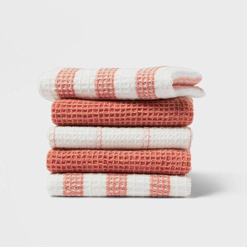 Photo 1 of 5pk Cotton Striped Waffle Dishcloths Orange - Threshold