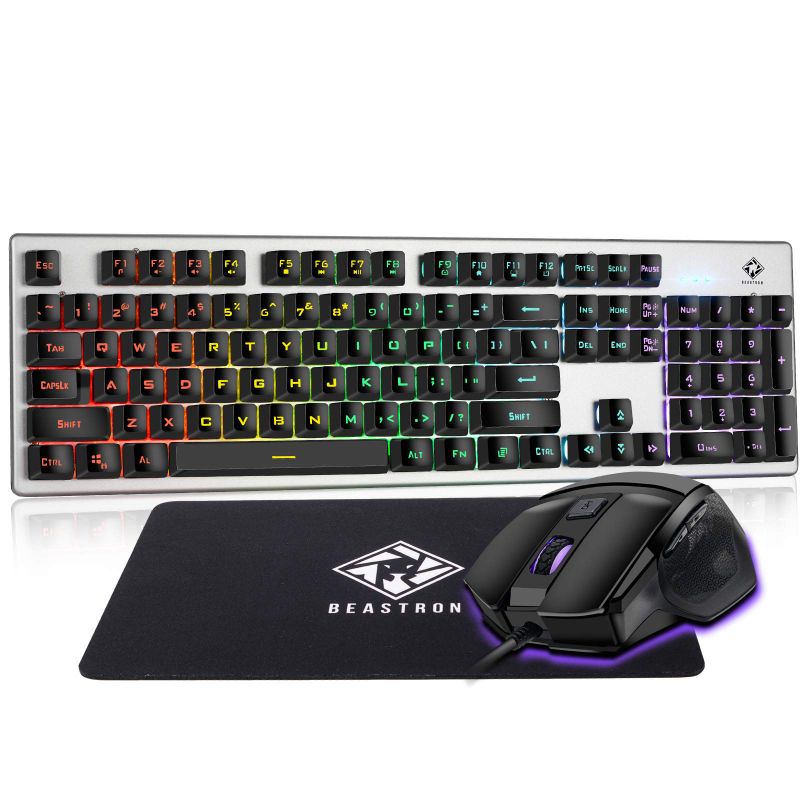 Photo 1 of Beastron RGB Backlit Gaming Keyboard with Mouse Combo and Mouse pad, Multimedia Keyboard Knob,Mechanical Feel USB Wired Keyboard for Windows PC