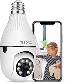 Photo 1 of Light Bulb Camera,Reobiux Pan/Tilt 1080P HD Cam 2.4Ghz Wireless WiFi Camera Light,with 2-Way Audio & Motion Detection & IR Night Vision Home Security Cameras for Baby/Elder/Pet
