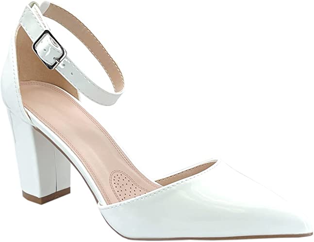 Photo 1 of ABSOLEX Women's Pointy-Toe D'Orsay Ankle Strap Block Heel Dress Pump- 7.5
