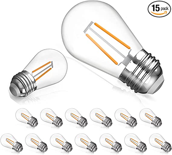 Photo 1 of 15 Pack S14 LED Bulbs for Outdoor String Lights,Shatterproof 2 Watt Led Bulb for Patio Lighting Bulb Replacement, 2700K Warm, CRI90+,E26 Medium Base, UL Listed, winsaLED
