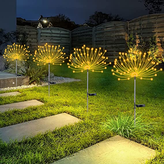 Photo 1 of 4 PCS Solar Firework Light, Outdoor Solar Garden Decorative Lights 120 LED Powered 40 Copper Wires String DIY Landscape Light for Walkway Pathway Backyard Christmas Decoration Parties (Warm White)
