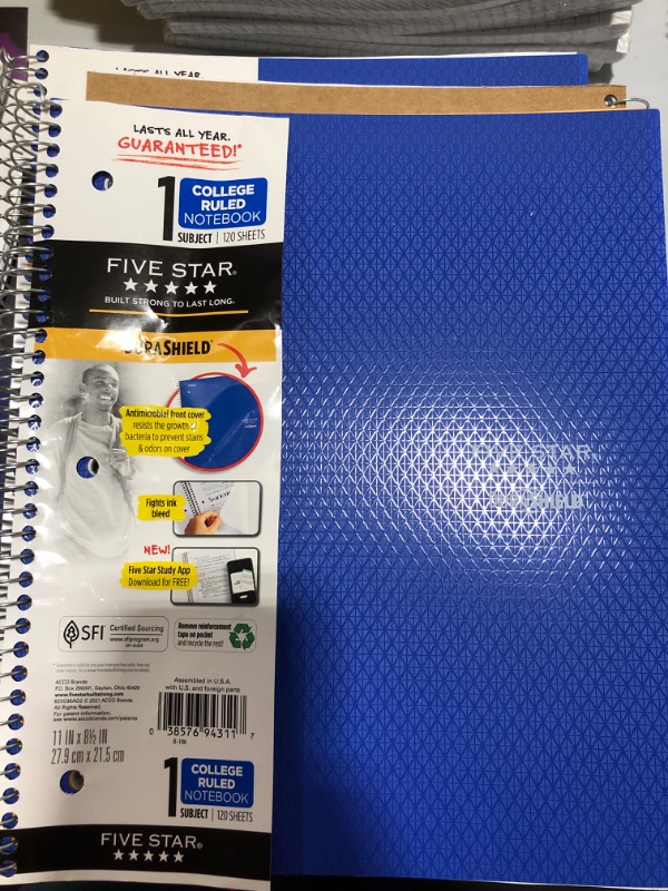 Photo 2 of [3 Pack] Spiral Notebook 1 Subject College Ruled Anti-Microbial Cobalt Blue - Five Star