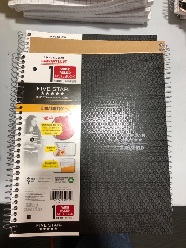 Photo 2 of [3 Pack] Spiral Notebook 1 Subject Wide Ruled Anti-Microbial Black - Five Star
