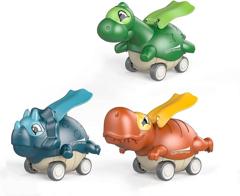 Photo 1 of FoxVilla 3Pcs Cape Dinosaur Toy Cars for 1 2 3 4 5 6 Year Old Boys, Dinosaur Toys for Kids 3-5, Press and Go Toys Cloak Dinosaur Pull Back Cars Christmas Birthday Gifts for Boys Girls
