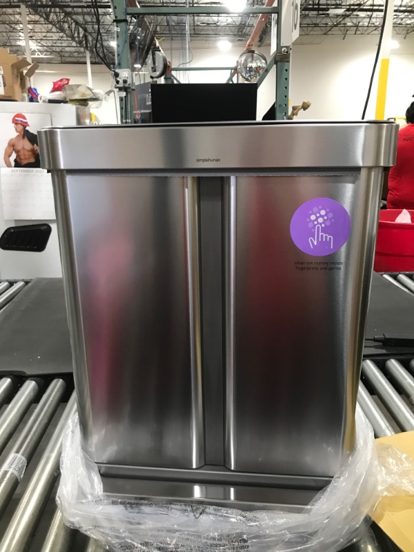 Photo 1 of 58-Liter Nano-Silver Clear Coat Brushed Stainless Steel Dual Compartment Rectangular Recycling Step-On Trash Can