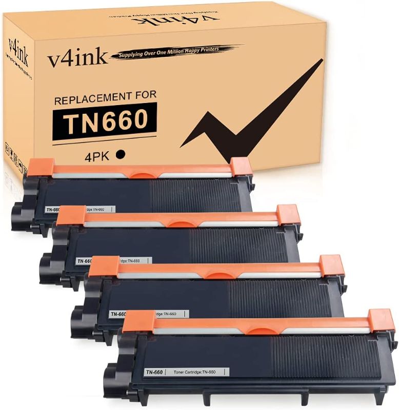 Photo 1 of V4INK 4PK Compatible TN-660 Replacement for Brother TN660 TN630 Toner Ink for Brother MFC-L2700DW HL-L2300D L2320D L2340DW L2360DW L2380DW DCP L2540DW L2520DW MFCL2740DW Tray_Toners_Cartridges_Printer
