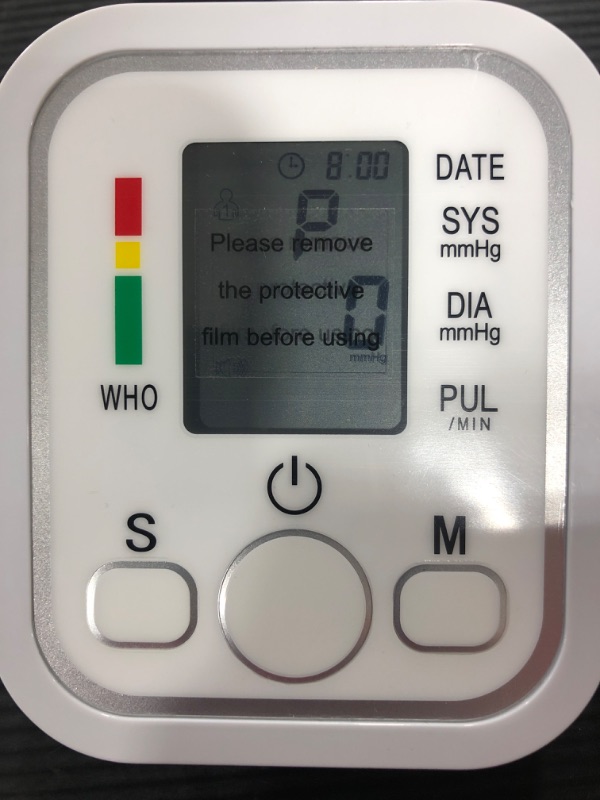 Photo 2 of Blood Pressure Monitor Voice Broadcast Automatic Arm High Blood Pressure Monitors Portable LCD Screen Irregular Heartbeat Monitor with Adjustable Cuff and Storage Bag Powered by Battery -White