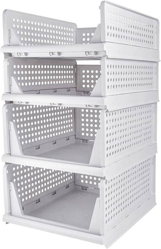 Photo 1 of Folding Storage Basket - Mupera Collapsible Shelf Baskets(2022 New) Stackable Plastic Clothes Storage Bins, Foldable Storage Box Plastic Folding Drawer for Home Office Multiple Uses(2 Size L+2 Size S)