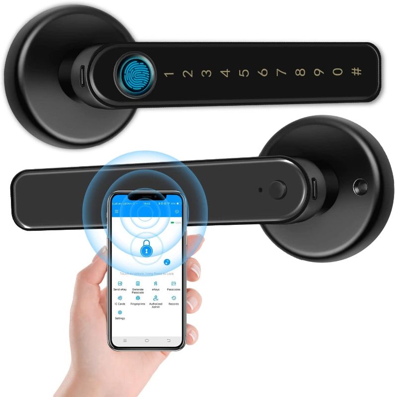 Photo 1 of GEKRONE Fingerprint Lock with Touchscreen Smart Room Door App Digital Lever Lock Keyless Entry Front Door knob with Keypad Suitable for Home&Hotel&Office&Indoor Door?T190?
