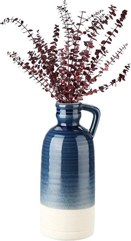 Photo 1 of 12.5" Blue Ceramic Vase for Home Decor Large Decorative Vase Boho Pottery Bud Vase for Flowers Rustic Farmhouse Tall Single Flower Vase for Centerpieces Pampas Grass
