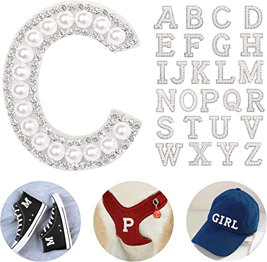 Photo 1 of 26 PCS Pearls Iron Letter Appliques?Pearl Iron on Letters,Alphabet Sew On Patches,Pearl Letters Patches for Clothes Applique Decoration DIY (White)
