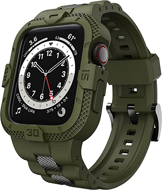 Photo 1 of GELISHI Compatible for Apple Watch Band 41mm 40mm 38mm with Bumper Case, Rugged Men Bands TPU Strap for SE Watch Series 8 7 6 5 4 3 2, Sport Military Band Protective Case Shockproof, Army Green
