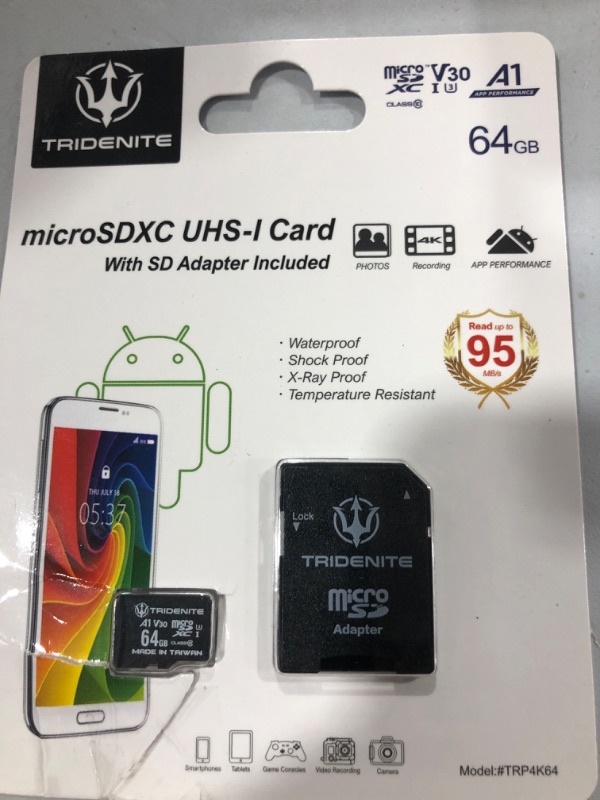 Photo 2 of TRIDENITE 64GB Micro SD Card, MicroSDXC Memory for Nintendo-Switch, GoPro, Drone, Smartphone, Tablet, 4K Ultra HD, A1 UHS-I U3 V30 C10, Up to 95MB/s Read, with SD Adapter
