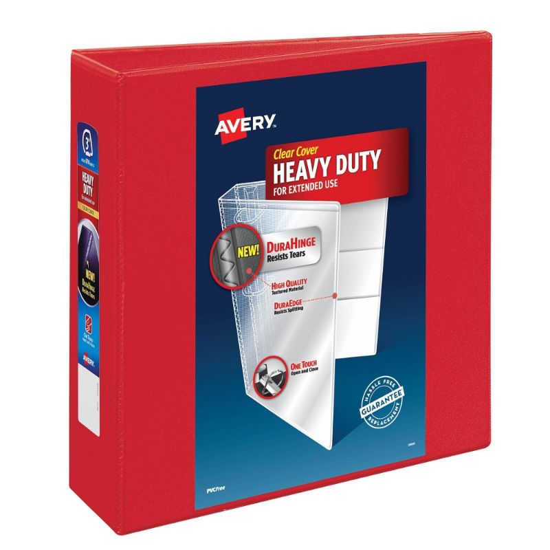 Photo 1 of Avery 670 Sheets Clear Cover Heavy Duty for Extended Use 3 Binder PVC Free Red/ 3 IN PACK
