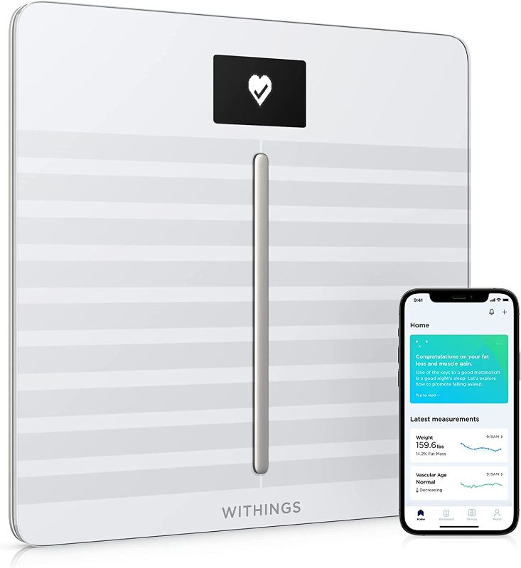 Photo 1 of Withings Body Cardio – Premium Wi-Fi Body Composition Smart Scale, Tracks Heart Health, Vascular Age, BMI, Fat, Muscle & Bone Mass, Water %, Digital Bathroom Scale with App Sync via Bluetooth or Wi-Fi
