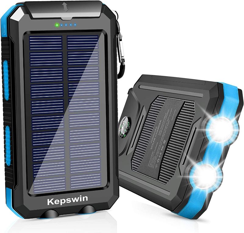 Photo 1 of Solar Charger 20000mAh Portable Solar Power Bank Waterproof External Backup Battery Power Pack Charger with 2 USB/LED Flashlights Compatible with iPhone, Tablet, Android, Suitable for Outdoor Camping
