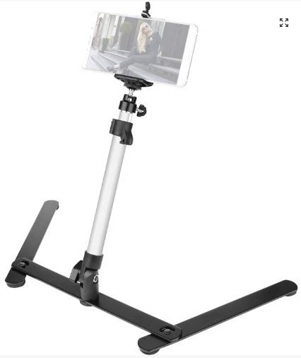 Photo 1 of ChromLives Photo Copy Stand Pico Projector Stand with Phone Clamp Overhead Phone Mount Phone Stand Mini Tripod Adjustable Tabletop Monopod Stand Compatible with Smart-Phone